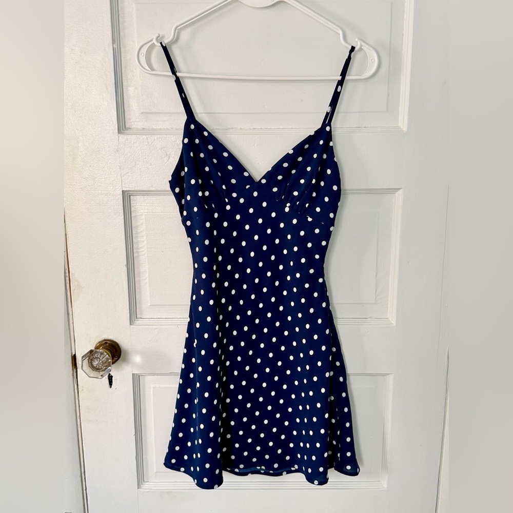 Princess Polly Navy and White Polka Dot Mini Dress